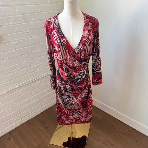 Vibrant Burnt Orange Abstract Long Sleeve Dress - Picture 3 of 5